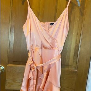 Spaghetti Strap Satin Mini Wrap Dress